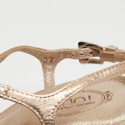 Pre Owned Tod's Gold Leather T-Bar Ankle Strap Sandals Size 37