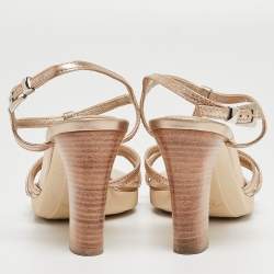 Pre Owned Tod's Gold Leather T-Bar Ankle Strap Sandals Size 37