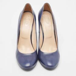 Pre Owned Tod's Navy Blue Leather Pumps Size 38.5 