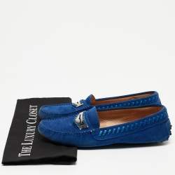Pre Owned Tod's Blue Suede Gommino Loafers Size 39.5