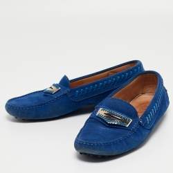 Pre Owned Tod's Blue Suede Gommino Loafers Size 39.5