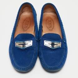 Pre Owned Tod's Blue Suede Gommino Loafers Size 39.5