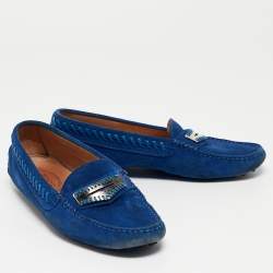 Pre Owned Tod's Blue Suede Gommino Loafers Size 39.5
