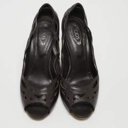 Tod's Black Leather Cut Out Pointed Toe Pumps Size 36