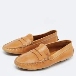 Pre Owned Tod's Brown Leather Slip On Loafers Size 41