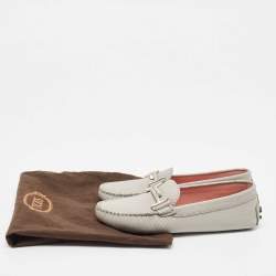 Pre Owned Tod's Grey Lizard Embossed Leather Loafers Size 35.5