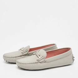 Pre Owned Tod's Grey Lizard Embossed Leather Loafers Size 35.5