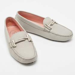 Pre Owned Tod's Grey Lizard Embossed Leather Loafers Size 35.5
