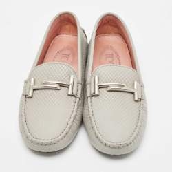 Pre Owned Tod's Grey Lizard Embossed Leather Loafers Size 35.5