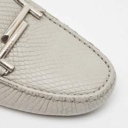 Pre Owned Tod's Grey Lizard Embossed Leather Loafers Size 35.5