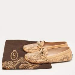 Pre Owned Tod's Beige Leather Gommini-Double-T Loafers Size 35.5
