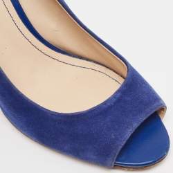 Pre Owned Tod's Blue Suede Wedge Peep Toe Pumps Size 40