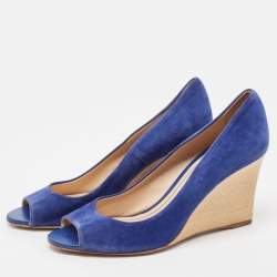 Pre Owned Tod's Blue Suede Wedge Peep Toe Pumps Size 40