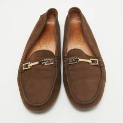 Pre Owned Tod's Brown Suede Gommino Loafers Size 39
