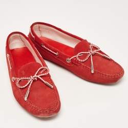 Tod's Red Suede Gommino Slip On Loafers Size 37
