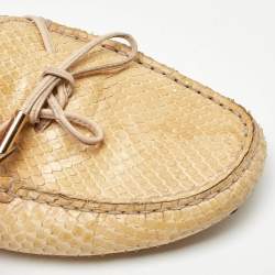 Tod's Beige Watersnake Leather Penny Slip On Loafers Size 36.5