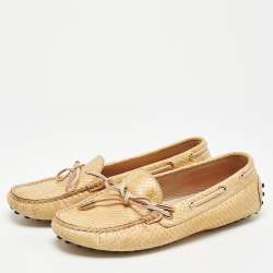 Tod's Beige Watersnake Leather Penny Slip On Loafers Size 36.5