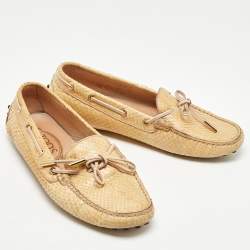 Tod's Beige Watersnake Leather Penny Slip On Loafers Size 36.5