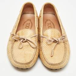 Tod's Beige Watersnake Leather Penny Slip On Loafers Size 36.5