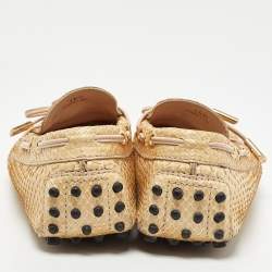 Tod's Beige Watersnake Leather Penny Slip On Loafers Size 36.5