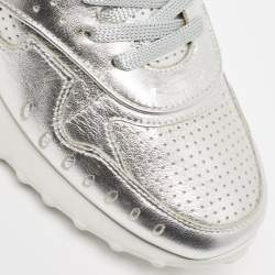 Pre Owned Tod's Silver Leather Drilled Low Top Sneakers Size 39.5