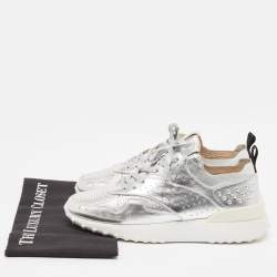 Pre Owned Tod's Silver Leather Drilled Low Top Sneakers Size 39.5