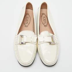 Tod's Off White Patent Leather Buckle Loafers Size 39