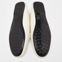Pre Owned Tod's Off White Patent Leather Buckle Loafers Size 39