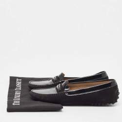 Tod's Black Suede and Patent Leather Loafers Size 36.5