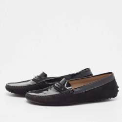 Tod's Black Suede and Patent Leather Loafers Size 36.5