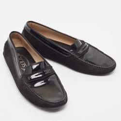 Tod's Black Suede and Patent Leather Loafers Size 36.5