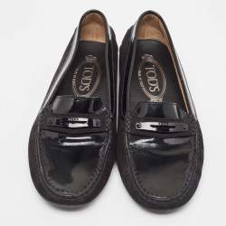Tod's Black Suede and Patent Leather Loafers Size 36.5