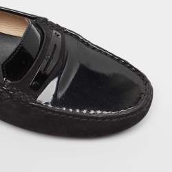 Tod's Black Suede and Patent Leather Loafers Size 36.5