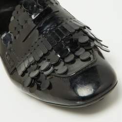Pre Owned Tod's Black Patent Leather Laser Cut Fringe Loafers Size 38.5