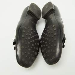 Pre Owned Tod's Black Patent Leather Laser Cut Fringe Loafers Size 38.5