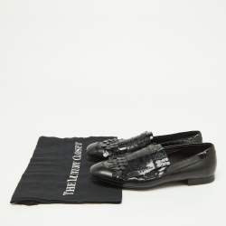 Pre Owned Tod's Black Patent Leather Laser Cut Fringe Loafers Size 38.5