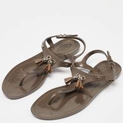 Pre Owned Tod's Light Brown Rubber Tassel Bow Thong Flat Sandals Size 38