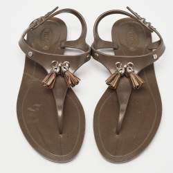 Pre Owned Tod's Light Brown Rubber Tassel Bow Thong Flat Sandals Size 38