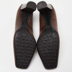 Tod's Brown Croc Embossed Leather Square Toe Loafer Pumps Size 36.5