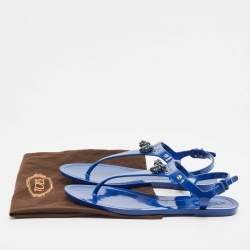 Tod's Blue Rubber Studded Tassel Flat Thong Sandals Size 40
