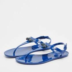 Tod's Blue Rubber Studded Tassel Flat Thong Sandals Size 40