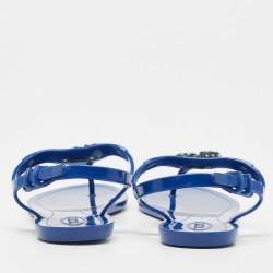 Tod's Blue Rubber Studded Tassel Flat Thong Sandals Size 40