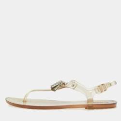 Tod's Transparent Rubber Tassel Bow Flat Thong Sandals Size 40