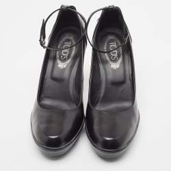 Pre Owned Tod's Black Leather Platform Ankle Strap Pumps Size 40
