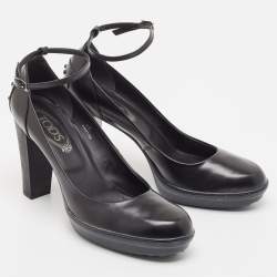 Pre Owned Tod's Black Leather Platform Ankle Strap Pumps Size 40
