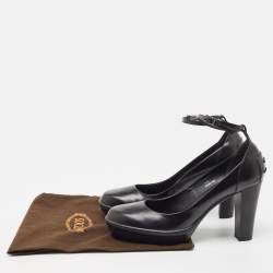 Pre Owned Tod's Black Leather Platform Ankle Strap Pumps Size 40