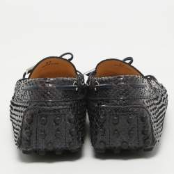 مملوكة مسبقًا Tod's Black Python Leather Bow Slip On Loafers Size 37