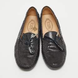مملوكة مسبقًا Tod's Black Python Leather Bow Slip On Loafers Size 37