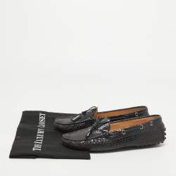 مملوكة مسبقًا Tod's Black Python Leather Bow Slip On Loafers Size 37