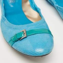Pre Owned Tod's Blue Textured Suede Scrunch Ballet Flats Size 42